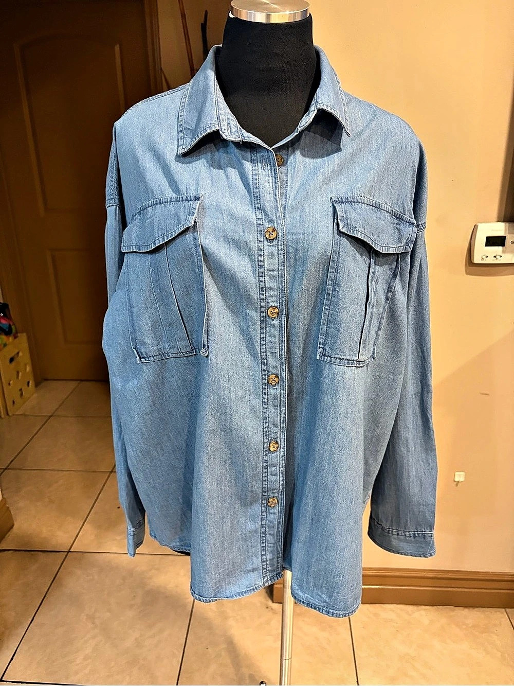 New Look Denim Button Down Shirt in Blue XL